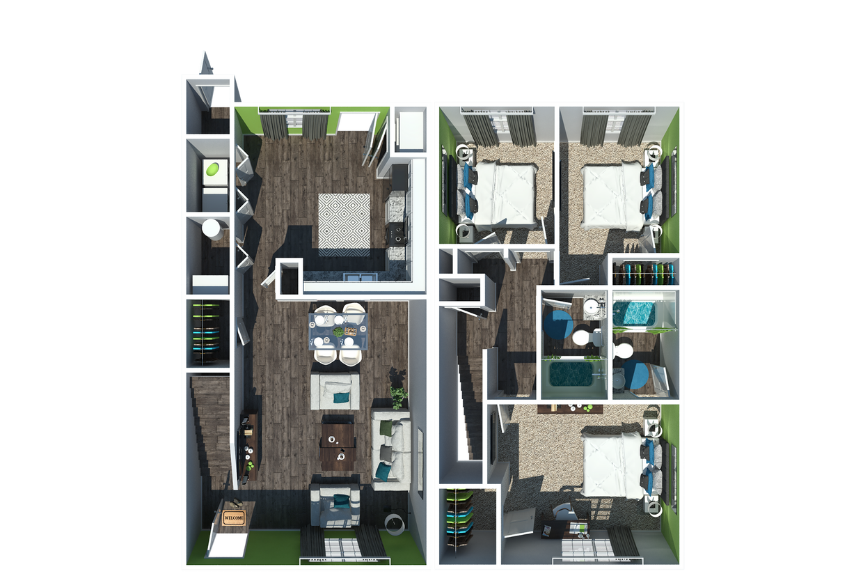 Three Bedroom - Three Bedroom Two Bath