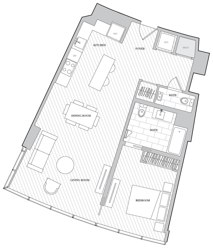Floor Plan - 1 Bed 1 5 Bath B1 5F