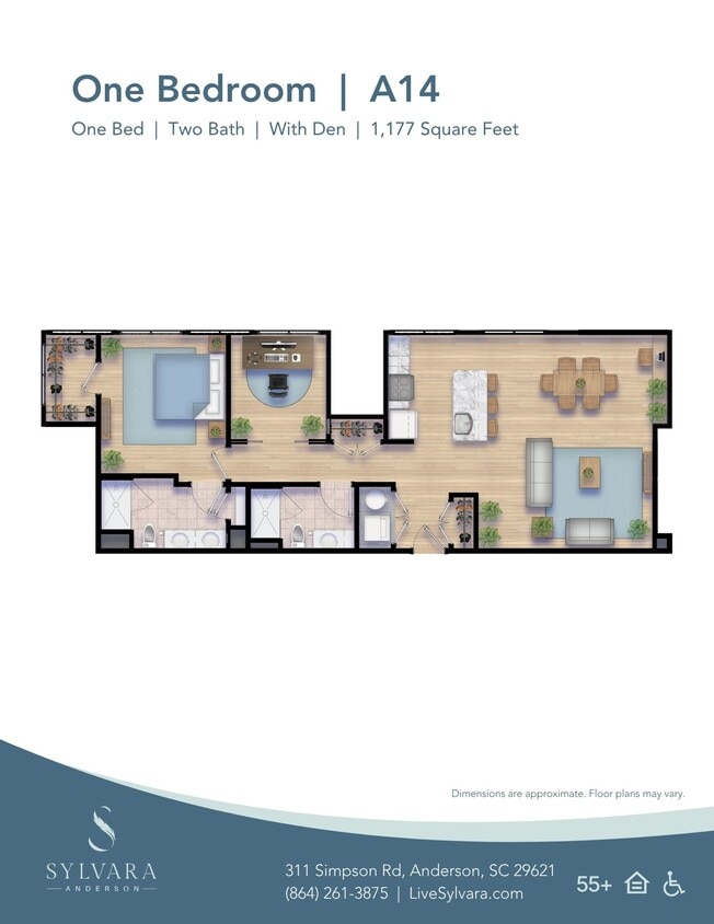 Floor Plan - 1 Bedroom 2 Bath w/ Den