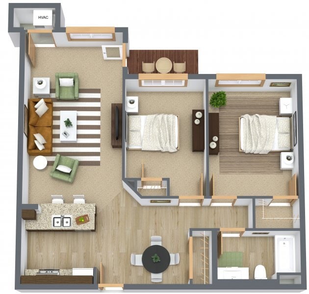 Floor Plan - 2 Bedroom/1 Bath B (Building B)