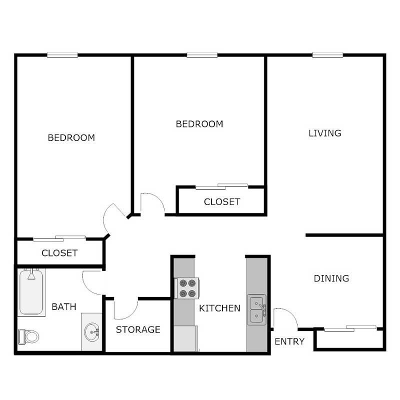 Floor Plan - 2 Bed 1 Bath
