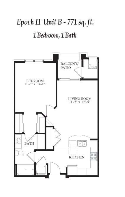 Floor Plan - Epoch North - 1 Bed 1 Bath (B)