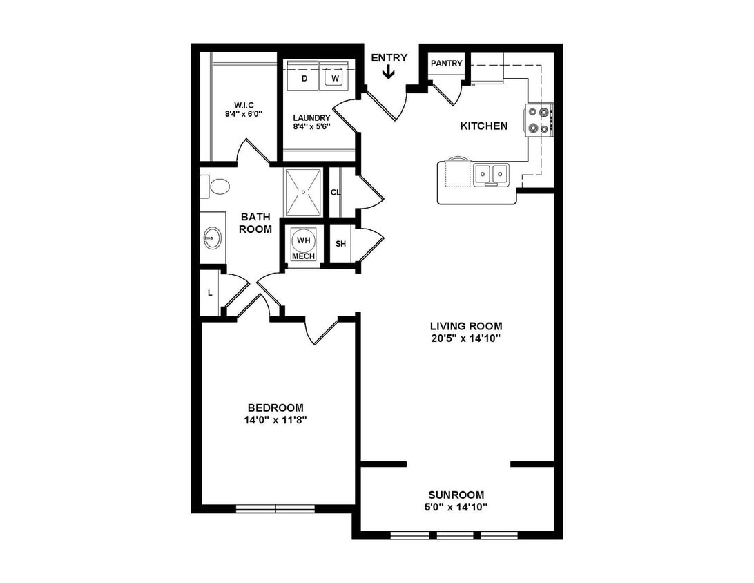 Floor Plan - 1 Bedroom Traditional Sunroom