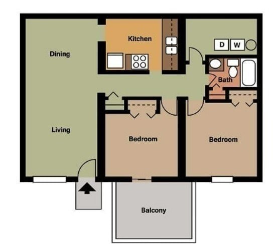 Floor Plan - Two Bed One Bath (Renovated)