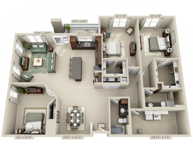 Floor plans are artist’s rendering. All dimensions are approximate. Actual product and specifications may vary in dimension or detail. Not all features are available in every apartment. Prices and availability are subject to change. - Virtuoso