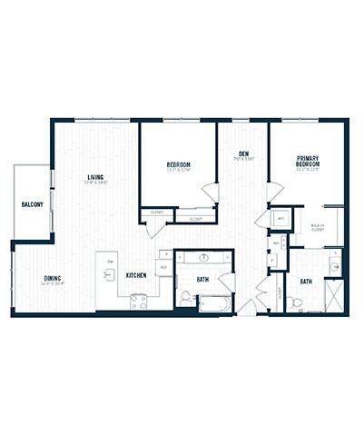 Floor Plan - C3.1D | 2 Bed | 2 Bath | Den