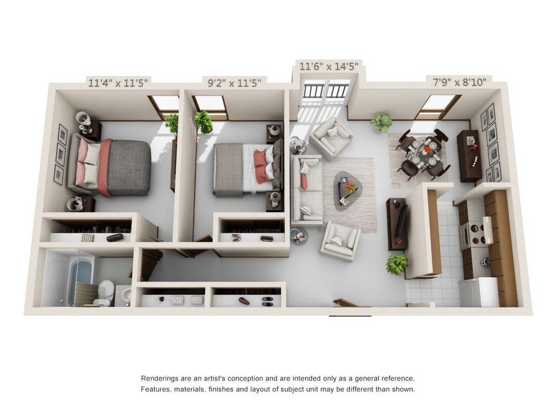 Floor Plan - 2 Bedrooms & 1 Bath