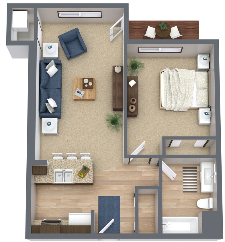 Floor Plan - 1 BR 1 BA 3 Story