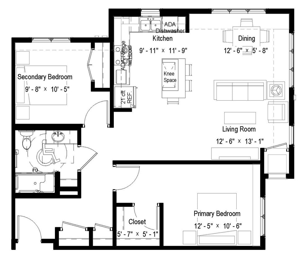 Floor Plan - Two Bedroom, One Bath