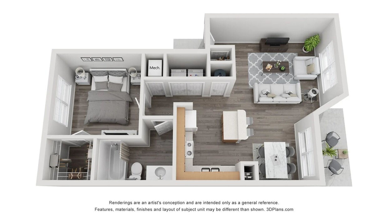 A 3D rendering of The Willow floor plan - The Aspen