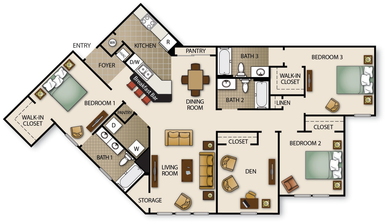 Floor Plan - Three Bedroom w/Den Three Bath