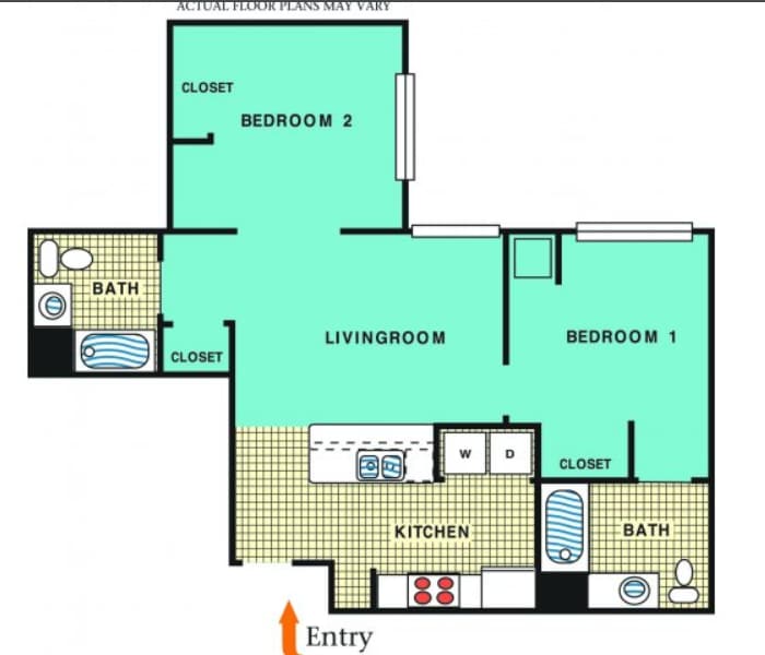 Floor Plan - Two Bedroom Two Bathroom 60%