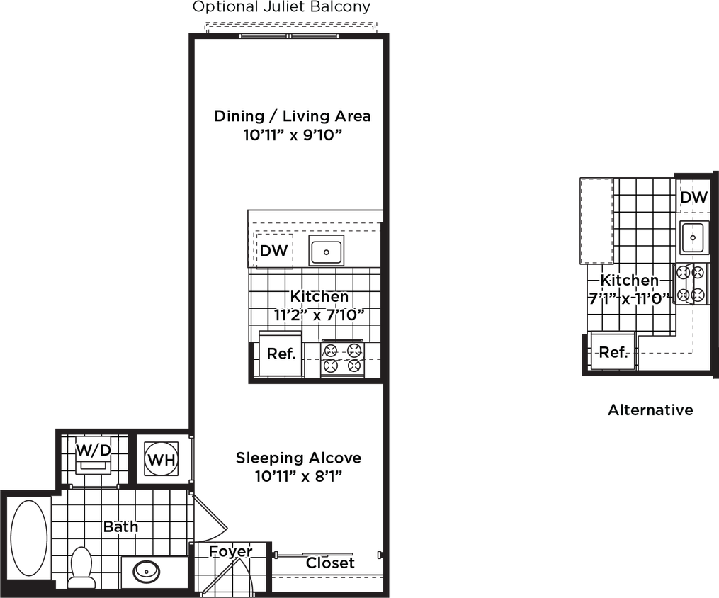 Floor Plan - Studio 1 Bath - S2