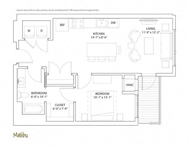 Floor Plan - 1 Bed 1 Bath Malibu