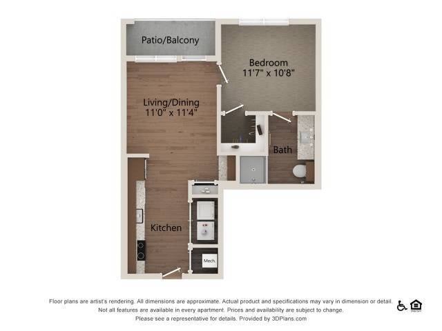 Floor plans are artist’s rendering. All dimensions are approximate. Actual product and specifications may vary in dimension or detail. Not all features are available in every apartment. Prices and availability are subject to change. - A0
