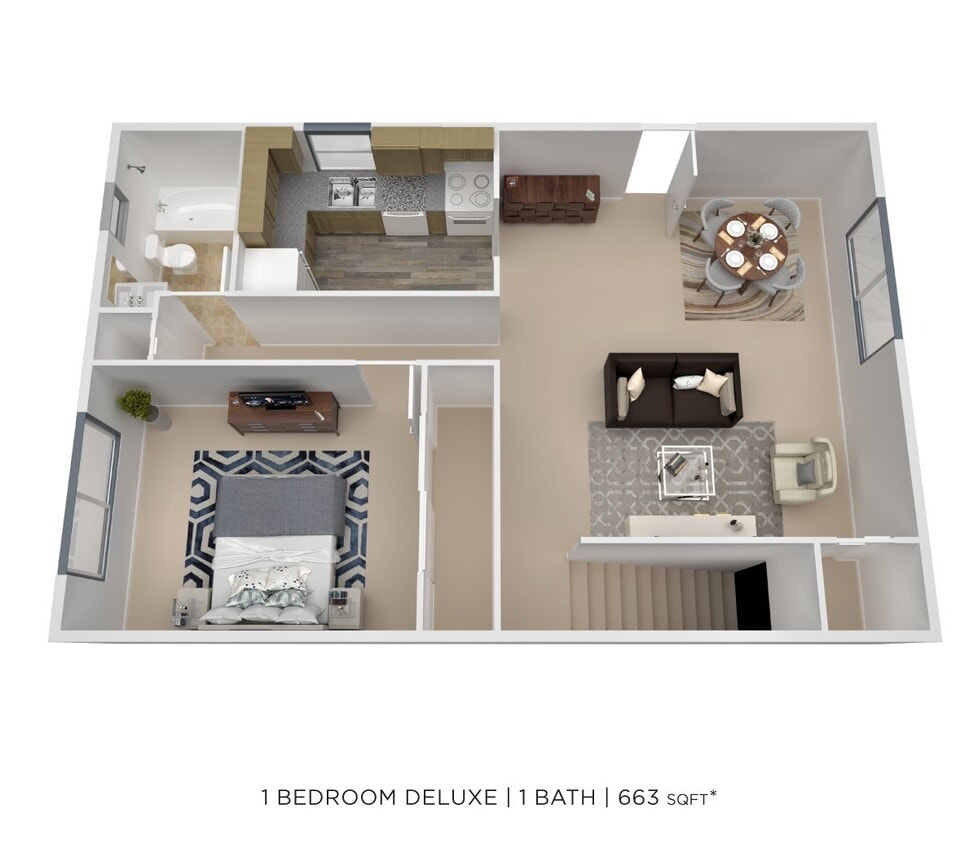 Floor Plan - One Bedroom - 663 sqft