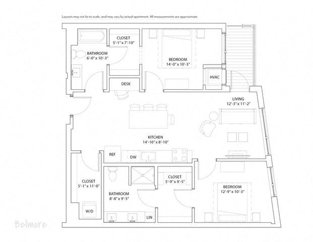 Floor Plan - 2 Bed 2 Bath Belmore