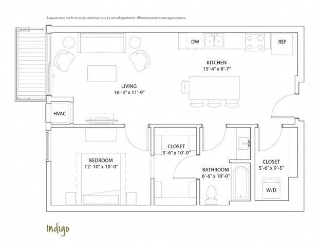 Floor Plan - 1 Bed 1 Bath Indigo