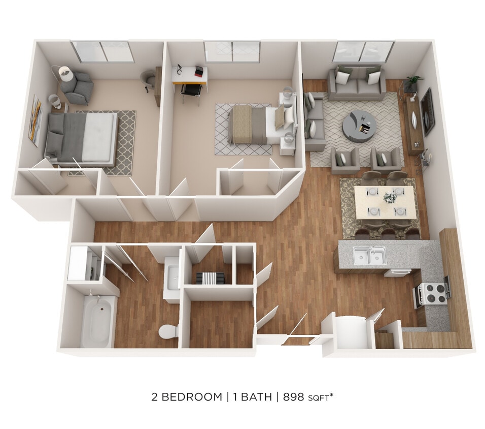 Floor Plan - Two Bedroom- 898 sqft