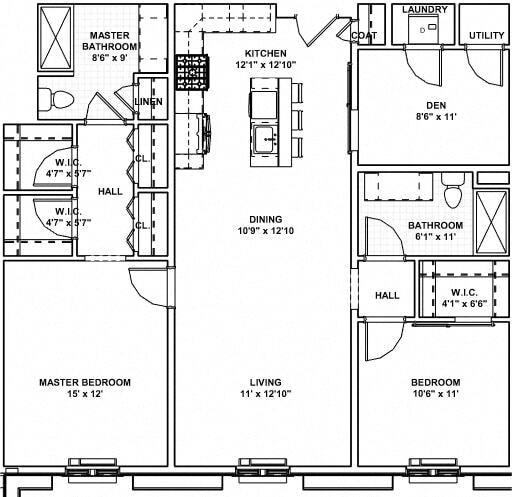 Floor Plan - 25+  -  2 Bed, 2 Bath, 1 Den