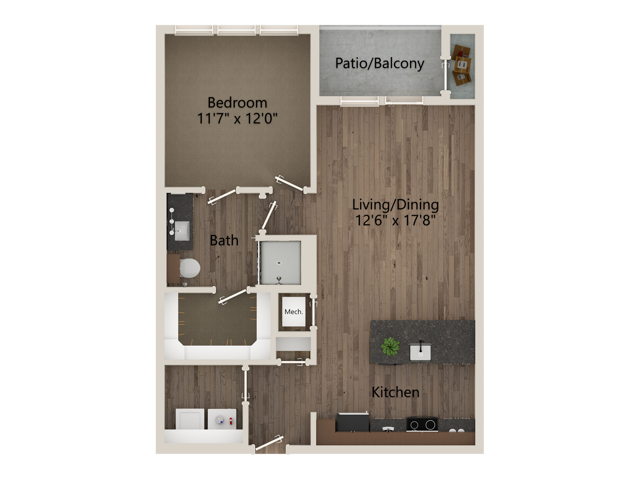 A3 1 Bedroom 1 Bathroom 752 sq ft - A3