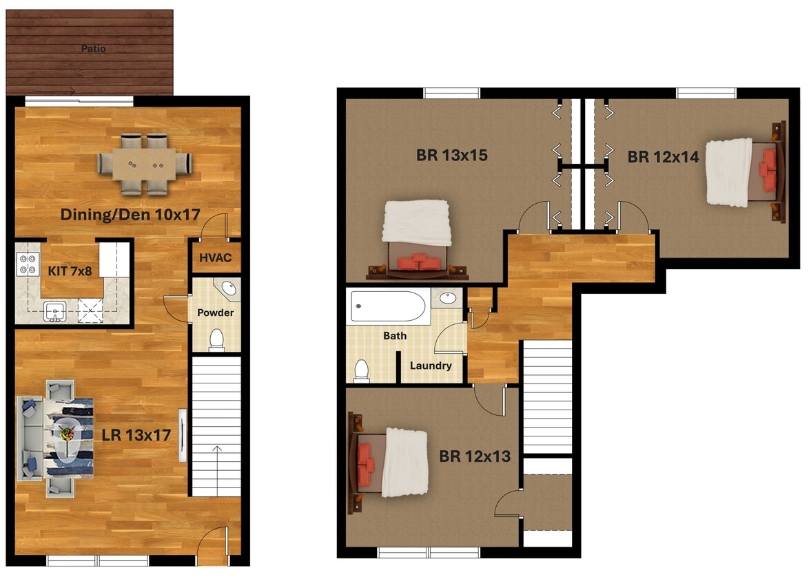 Floor Plan - Three Bedroom 1.5 Bath Townhouse