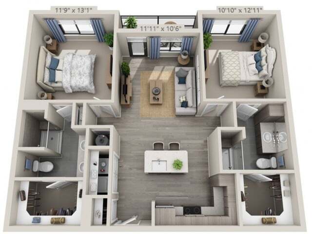 Floor plans are artist’s rendering. All dimensions are approximate. Actual product and specifications may vary in dimension or detail. Not all features are available in every apartment. Prices and availability are subject to change. - C2