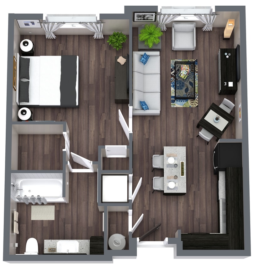 Burlington Cove A1 3D Floor Plan.jpeg - One Bed\One Bath