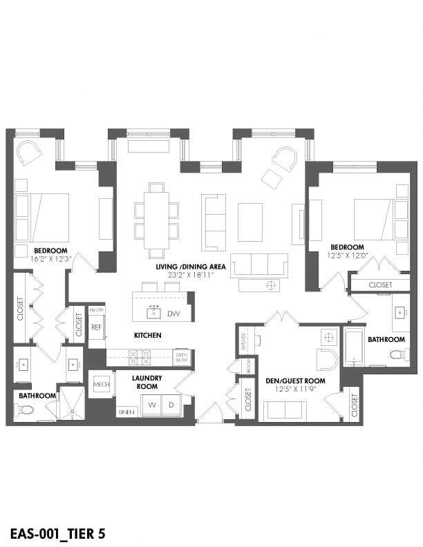 Floor Plan - 2 Bed/2 Bath Den