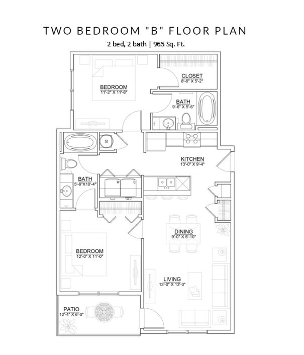 Floor Plan - 2BR/2.0BA