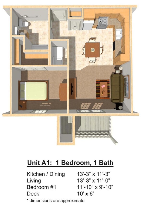 Floor Plan - 1 Bed, 1 Bath