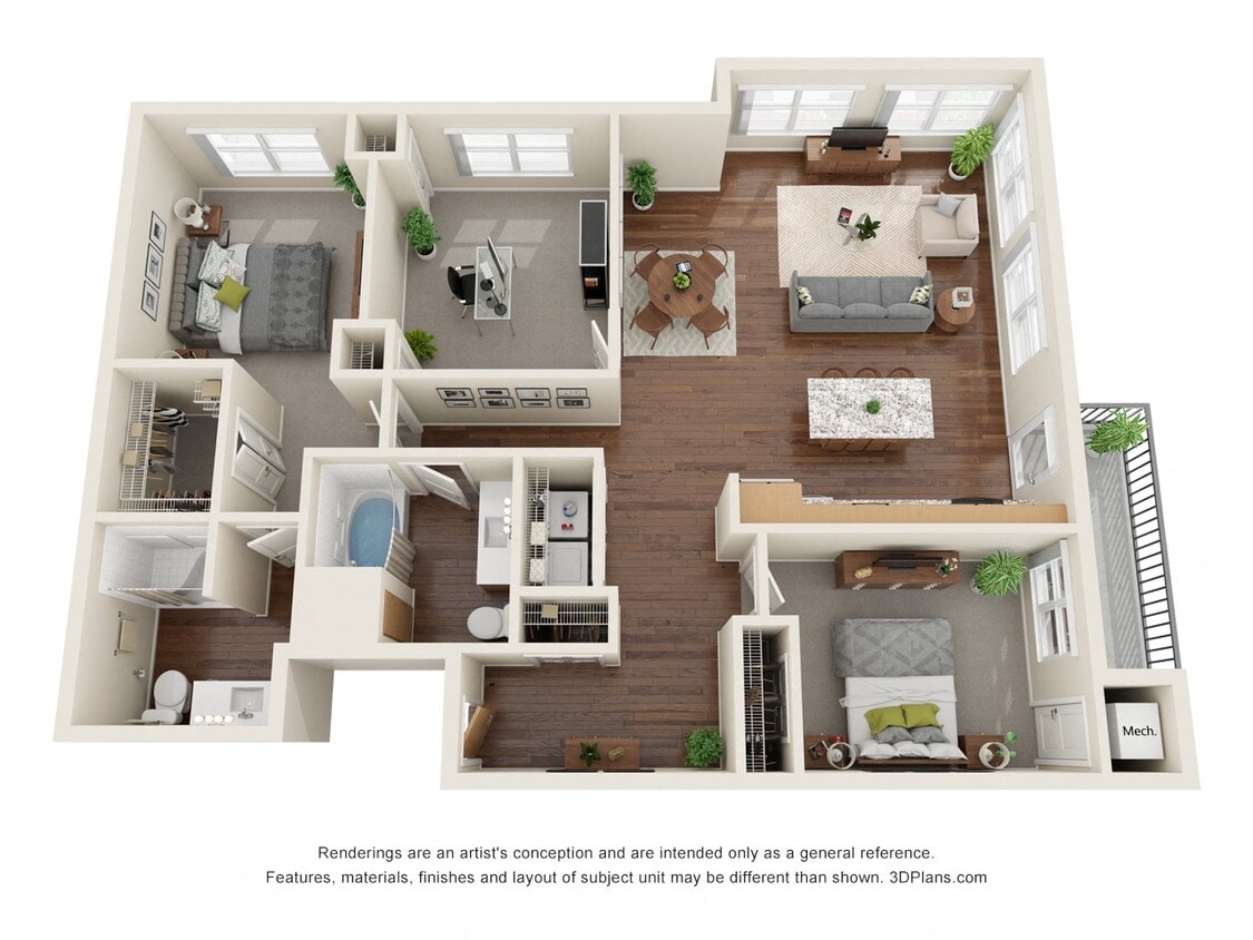 Floor Plan - Three Bedroom D - 50%