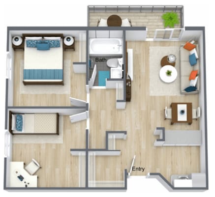 Floor Plan - Two Bedroom One Bath