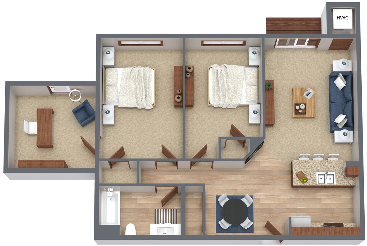 Floor Plan - 2 BR 1 BA Den