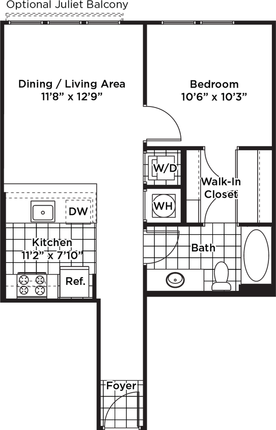 Floor Plan - 1 Bedroom 1 Bath - A8