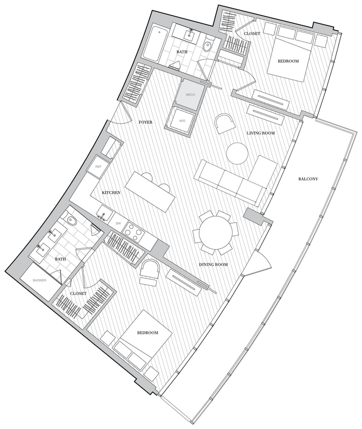 Floor Plan - 2 Bed 2 Bath B2D