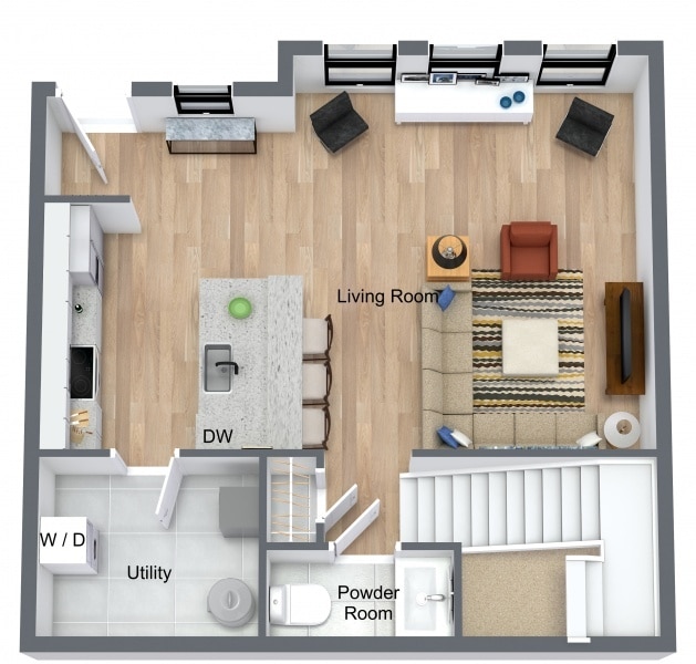 Floor Plan - 2 Bedroom 2.5 Bathroom Townhome (Middle)