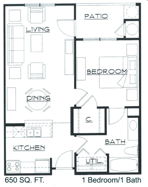 1BR/1BA - 1 bed 1 bath