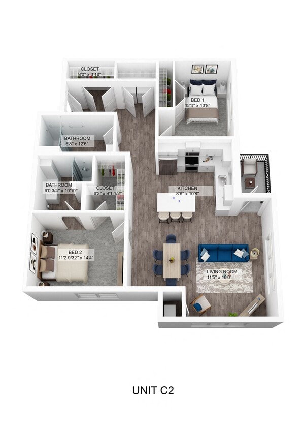 Floor Plan - Snowmobile - 2 Bedroom 70%