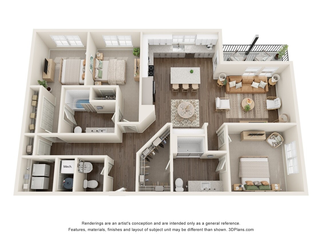 The Juliette | 3 Bed + 2.5 Bath Apartment | 1,538 SF - The Juliette