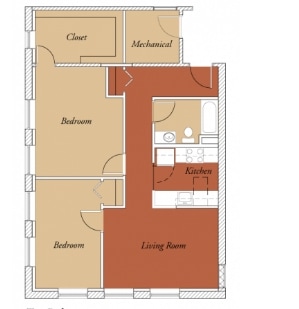 2BR/1BA - 2 Bedroom 60%