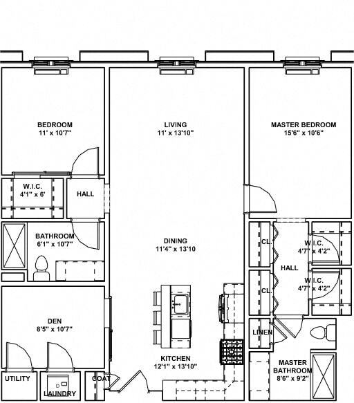Floor Plan - 20+  -  2 Bed, 2 Bath, 1 Den