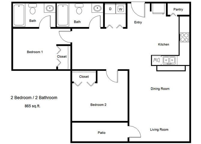 Floor Plan - 2 Bed/2 Bath