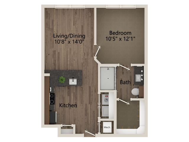 A1 1 Bedroom 1 Bathroom 598 sq ft - A1