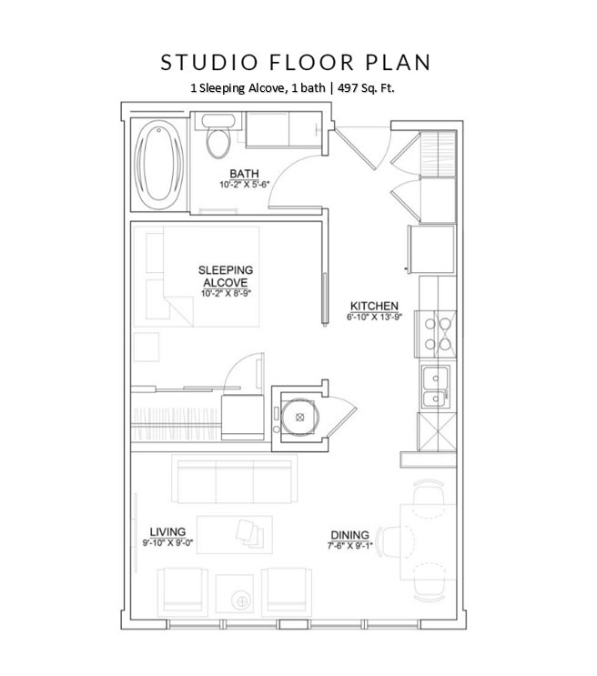 Floor Plan - 0BR/1.0BA