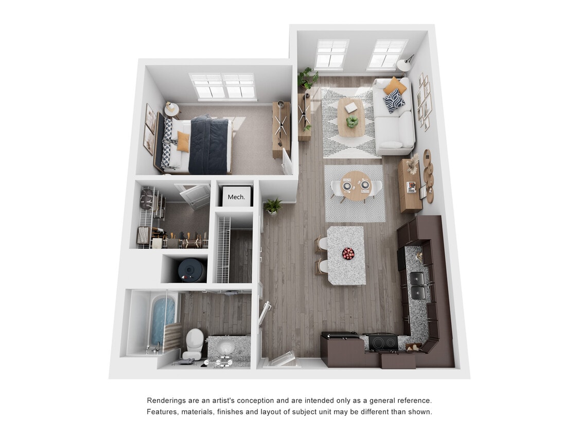 1 Bedroom, 1 Bath, 645-745 sq. ft. - One Bedroom - A