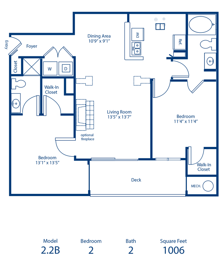 Floor Plan - 2BR 2BA 1006 sqft