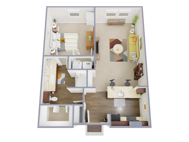 1 Bedroom, 1 Bathroom - 1 Bed, 1 Bath (80% Income Restricted)