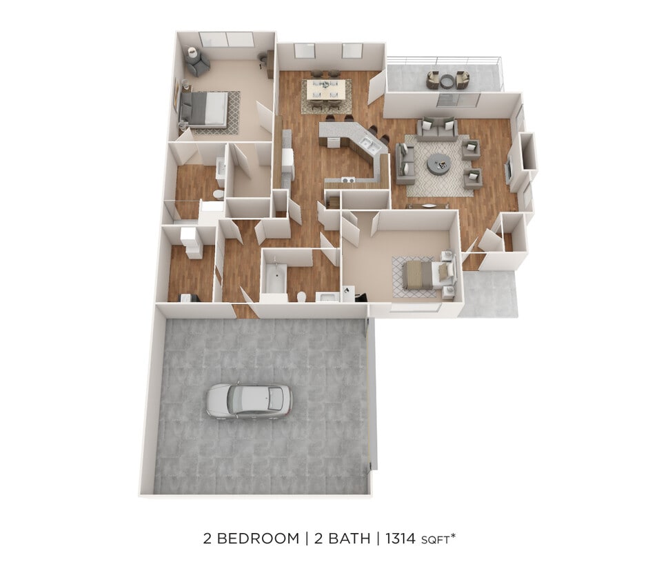 Floor Plan - Two Bedroom 2 Bath Townhome- 1,314 sqft