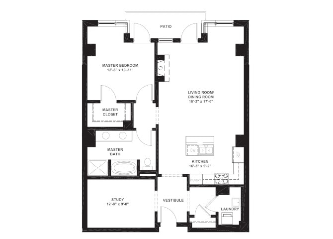 Floor Plan - 1 Bed 1 Bath with Den